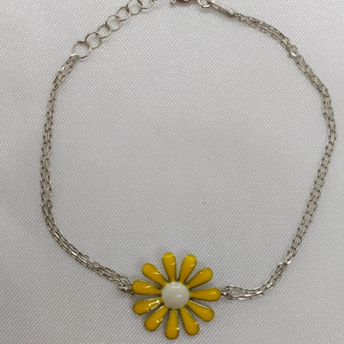Gümüş Rengi Sarı Papatya 925 Ayar Gümüş Bileklik