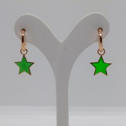 Yıldızlı Yeşil Neon Parlak Küpe (Rose Rengi)