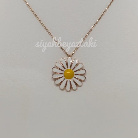 Ayrık Yapraklı 925 Ayar Gümüş Büyük Papatya Kolye (Rose Rengi)