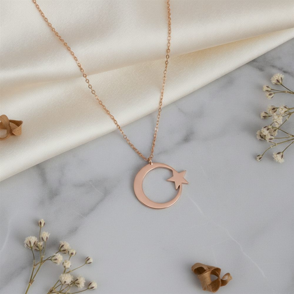Ay-Yıldız Parlak Kolye (Rose Rengi)