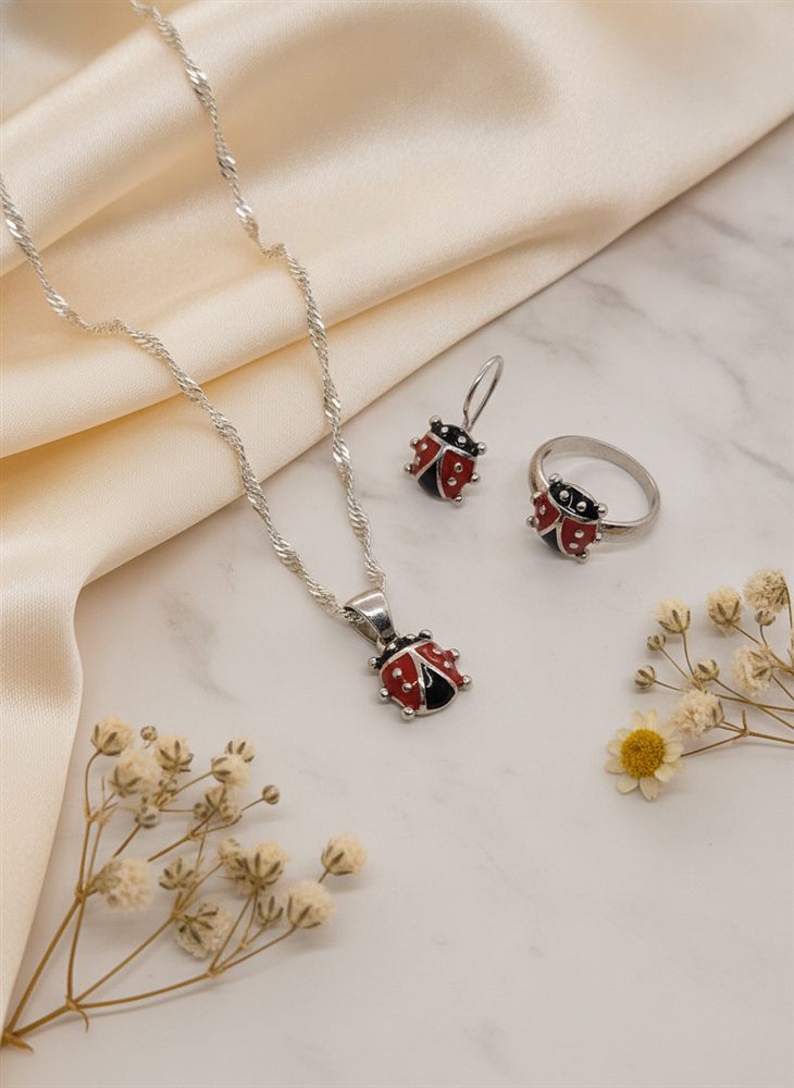 925 Ayar Gümüş Genç ve Çocuk Uğur Böcekli Set