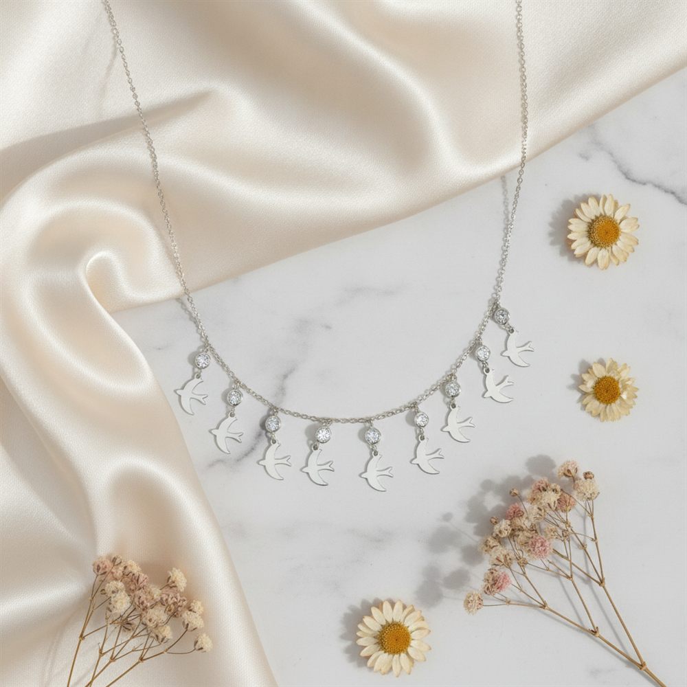 Göç Eden Kuşlar Sıralı Kolye(Rose Rengi)