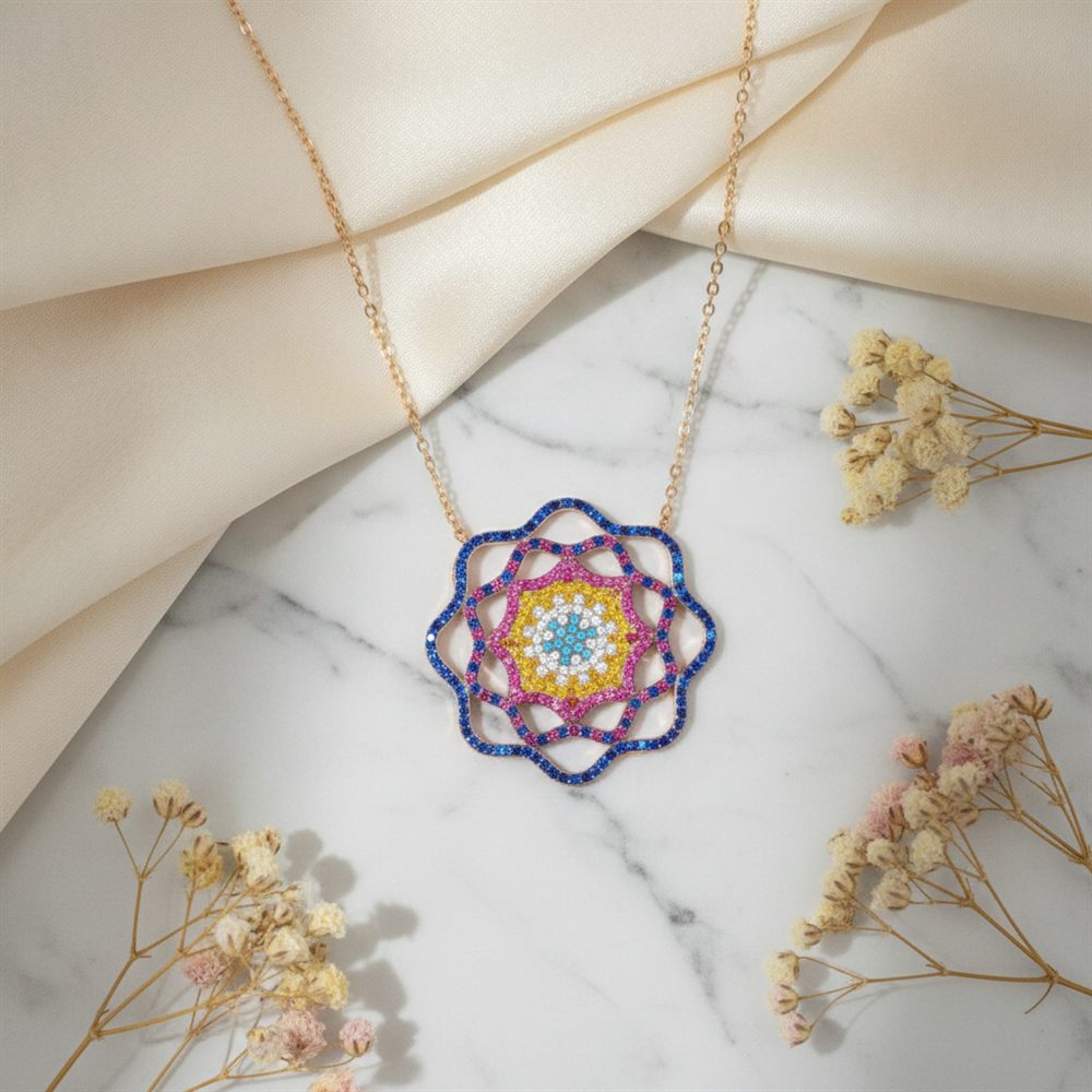 Nazar Boncuğu Çiçek Kolye (Rose Rengi)