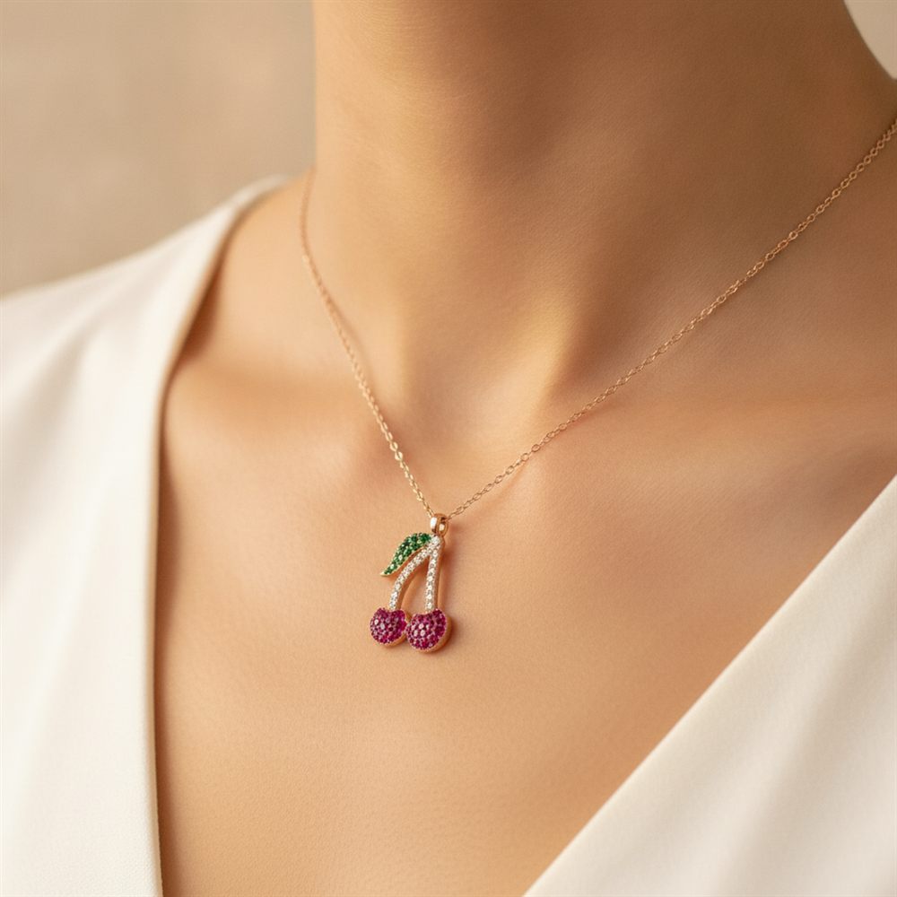 Neşeli Kiraz Kolye (Rose Rengi)-2